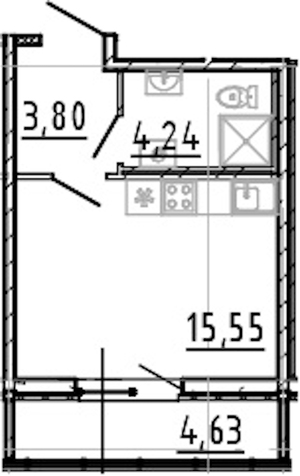 Квартира студия 23.59 м², 11/19 эт., ЖК «Город Первых»